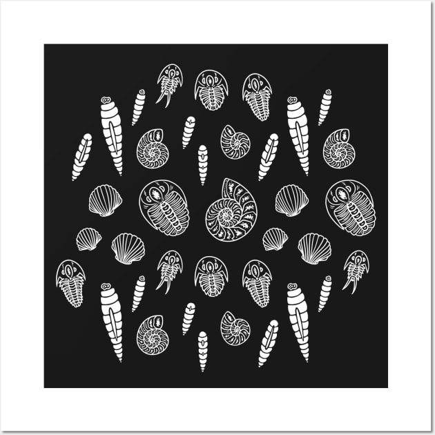 Paleozoic Fossil Pattern: Dark Wall Art by squidego